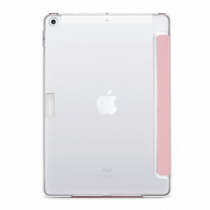 iPad 10.2吋 (2019、2020、2021 通用) Amos 相機快取多角度折疊布紋皮套(櫻花粉)